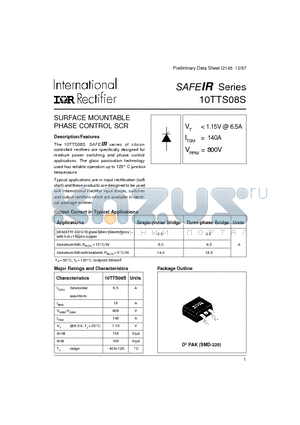 10TTS08STRR datasheet - SURFACE MOUNTABLE PHASE CONTROL SCR