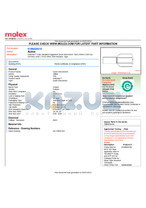 0196020010 datasheet - Avikrimp Fully Insulated Piggyback Quick Disconnect, Tab 6.35mm (.250