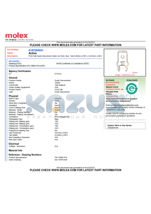 0197054001 datasheet - PCB Tab Quick Disconnect