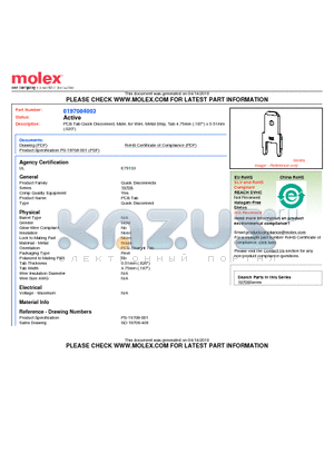 0197084003 datasheet - PCB Tab Quick Disconnect, Male, for Wire, Metal Strip, Tab 4.75mm (.187