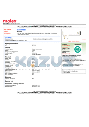 0197114003 datasheet - PCB Tab Right Angle Quick Disconnect, Male, for Wire, Metal Strip, Tab 6.35mm250