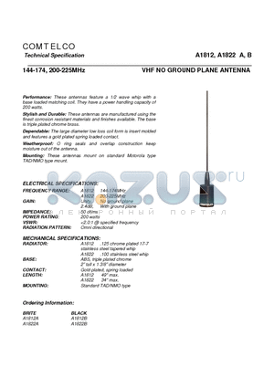 A1812 datasheet - VHF NO GROUND PLANE ANTENNA