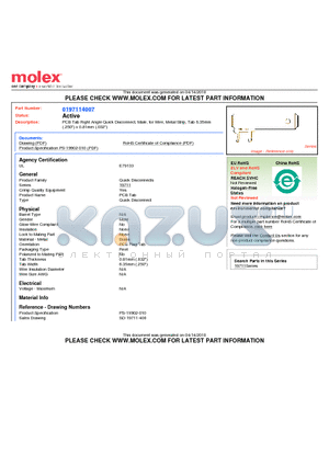 0197114007 datasheet - PCB Tab Right Angle Quick Disconnect, Male, for Wire, Metal Strip, Tab 6.35mm(.250