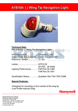 A1815A datasheet - Wing Tip Navigation Light