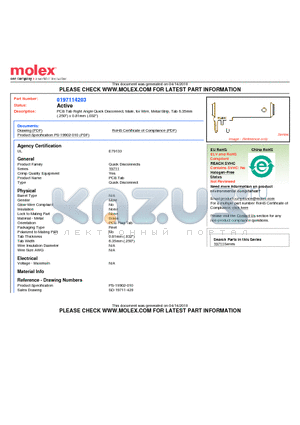 0197114203 datasheet - PCB Tab Right Angle Quick Disconnect, Male, for Wire, Metal Strip, Tab 6.35mm(.250