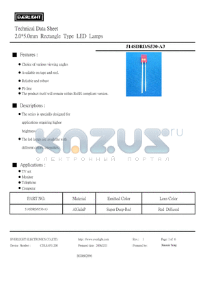 514SDRD/S530-A3 datasheet - 2.0*5.0mm Rectangle Type LED Lamps