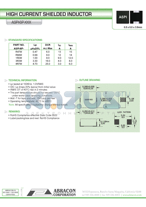 ASPI-6P-XXX datasheet - HIGH CURRENT SHIELDED INDUCTOR