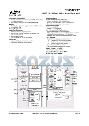 C8051F717 datasheet - 25 MIPS, 16 kB Flash, 24-Pin Mixed-Signal MCU