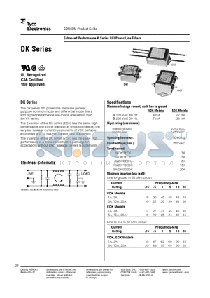 01EDK1 datasheet - Enhanced Performance K Series RFI Power Line Filters