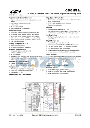 C8051F921 datasheet - 25 MIPS, 8 kB Flash, Ultra Low Power, Capacitive Sensing MCU