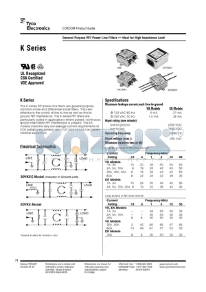 10VK7M datasheet - General Purpose RFI Power Line Filters-Ideal for High Impedance Load