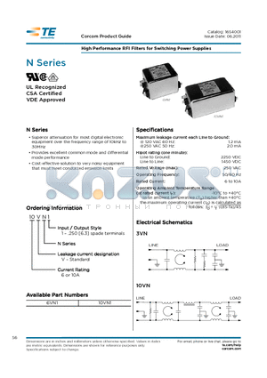 10VN1 datasheet - High Performance RFI Filters for Switching Power Supplies