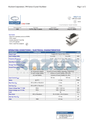 390-28.0M-5DN-TTS datasheet - 14 Pin Dip 4 Leads PECL Output