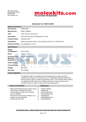 02-06-1103 datasheet - Panel Mount Plug and Receptacle, 3 Circuit