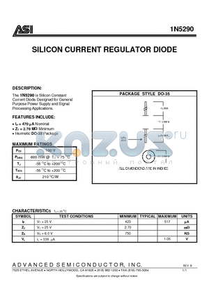 1N5290 datasheet - SILICON CURRENT REGULATOR DIODE