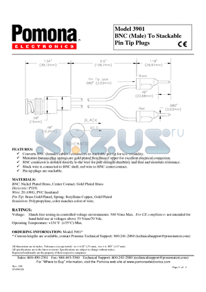 3901 datasheet - BNC (Male) To Stackable Pin Tip Plugs