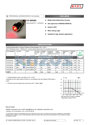 515-521-04 datasheet - PROFESSIONAL LED INDICATORS 12.7mm Mounting