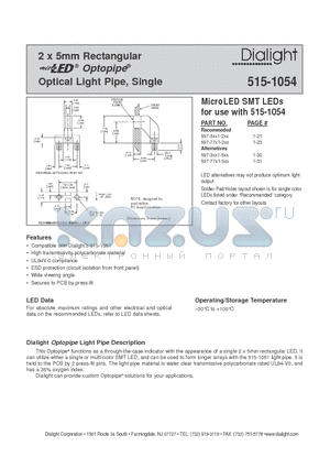515-1054 datasheet - 2 x 5mm Rectangular Optopipe Optical Light Pipe, Single