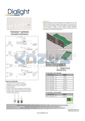 515-1140-250F datasheet - Optopipe^ Lightpipe Actuator Extensions