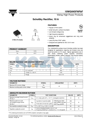 10WQ045FN035TRL datasheet - Schottky Rectifier, 10 A