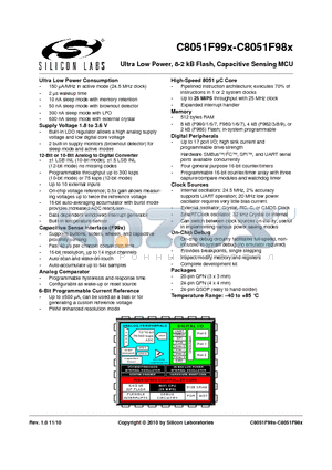 C8051F99X_10 datasheet - Ultra Low Power, 8-2 kB Flash, Capacitive Sensing MCU