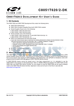 C8051T620-DK datasheet - C8051T620/2 DEVELOPMENT KIT USERS GUIDE