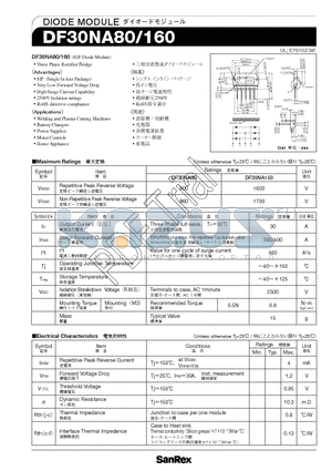 DF30NA160 datasheet - Three Phase Rectifier Bridge