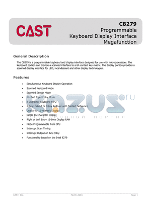 C8279 datasheet - Programmable Keyboard Display Interface Megafunction