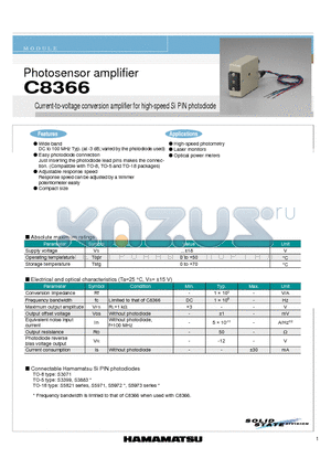 C8366 datasheet - Current-to-voltage conversion amplifier for high-speed Si PIN photodiode