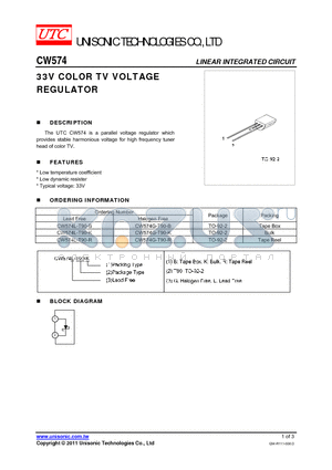 CW574G-T90-B datasheet - 33V COLOR TV VOLTAGE REGULATOR