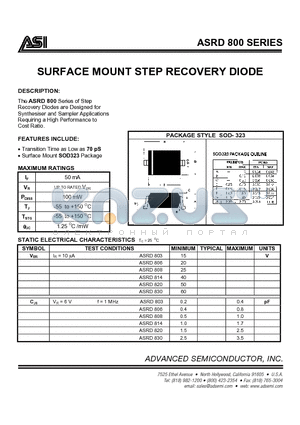 ASRD814 datasheet - SURFACE MOUNT STEP RECOVERY DIODE