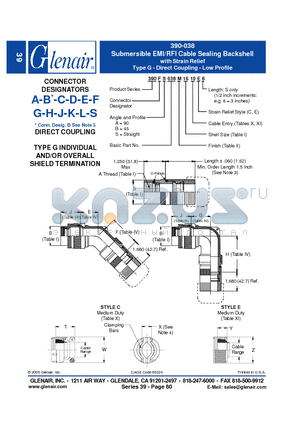 390AA038M20 datasheet - Submersible EMI/RFI Cable Sealing Backshell with Strain Relief