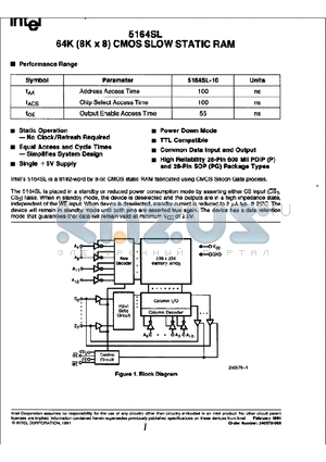 5164SL datasheet - 64K (8K x 8) CMOS SLOW STATIC RAM