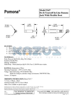 5167 datasheet - Do-It-Yourself In-Line Banana Jack With Flexible Boot