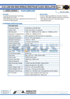 ASSFL datasheet - 3.3V LOW EMI SMD SPREAD SPECTRUM CLOCK OSCILLATOR