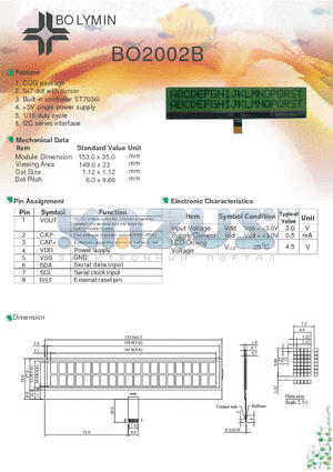 BO2002B datasheet - COG package 5x7 dot with cursor