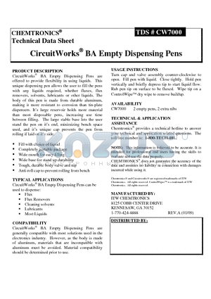 CW7000 datasheet - CircuitWorks BA Empty Dispensing Pens