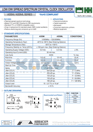 ASSM datasheet - LOW EMI SPREAD SPECTRUM CRYSTAL CLOCK OSCILLATOR