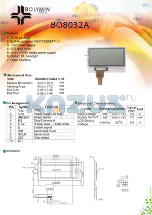 BO8032A datasheet - COG package Built-in controller KS0713(S6B1713)