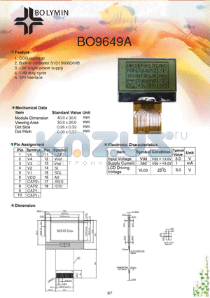 BO9649A datasheet - COG package Built-in controller S1D15606D00B