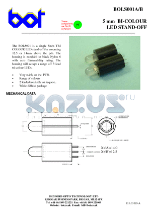 BOLS001AYG datasheet - 5 mm BI-COLOUR LED STAND-OFF