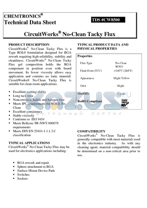 CW8500 datasheet - CircuitWorks No-Clean Tacky Flux