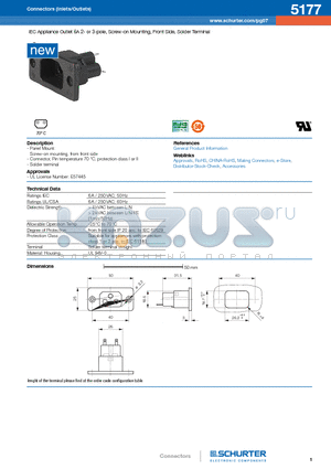 5177-H-ABC0-D-E datasheet - IEC Appliance Outlet 6A 2- or 3-pole, Screw-on Mounting, Front Side, Solder Terminal