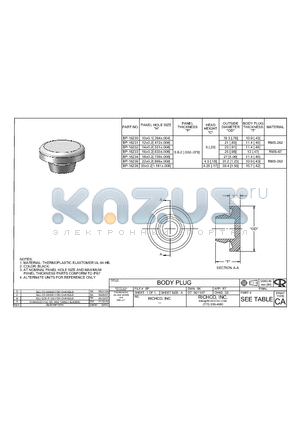 BP-16230 datasheet - BODY PLUG - MATERIAL: THERMOPLASTIC ELASTOMER UL 94 HB.