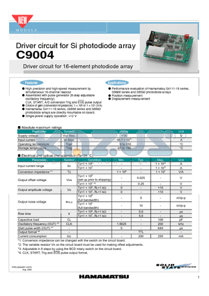 C9004 datasheet - Driver circuit for Si photodiode array