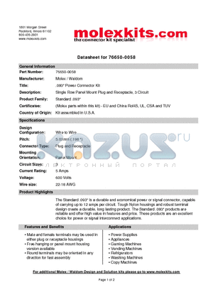 02-09-1119 datasheet - Single Row Panel Mount Plug and Receptacle, 3 Circuit