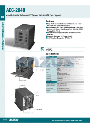 BP-204SI datasheet - 4-slot Industrial Wallmount IPC System, Half-size CPU Cards Support