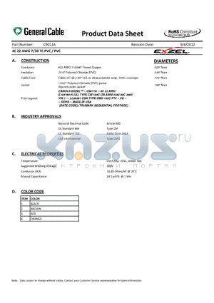 C9011A datasheet - 4C 22 AWG 7/30 TC PVC / PVC