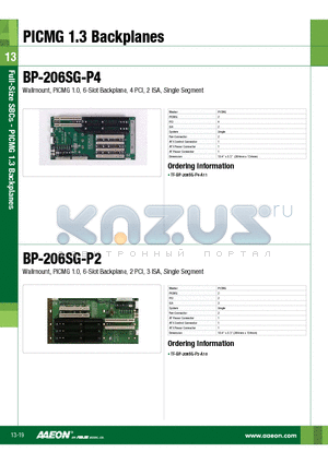 BP-206SG-P2 datasheet - Wallmount, PICMG 1.0, 6-Slot Backplane, 2 PCI, 3 ISA, Single Segment