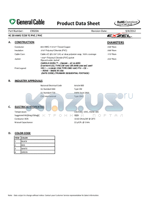 C9020A datasheet - 4C 20 AWG 7/28 TC PVC / PVC